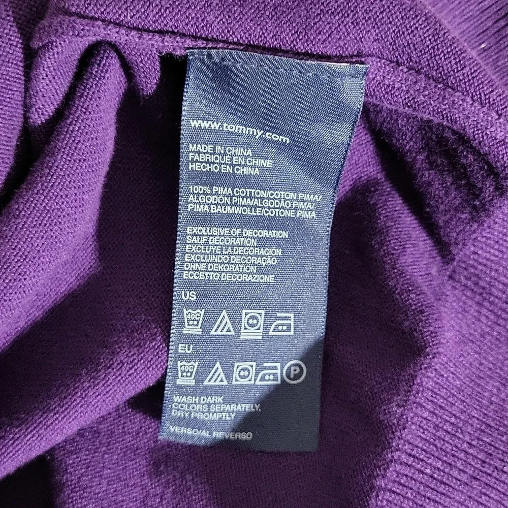 Tommy Hilfiger Womens Large Purple Argyle Sweater Pima Cotton Preppy Designer‎